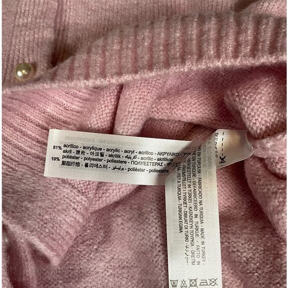 ZARA Baby Pink Bubble-Sleeve Pearl Button Knit Cardigan – Size Medium - Picture 8 of 10